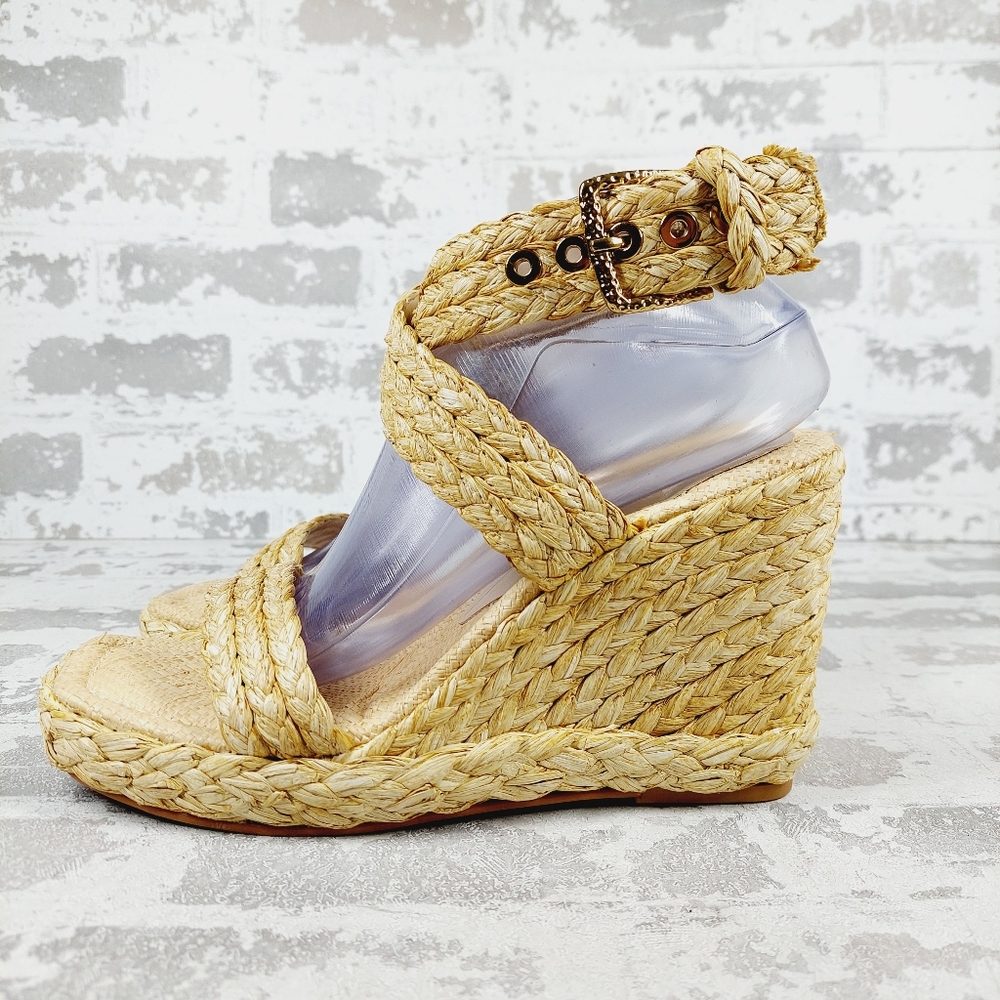 Dolce Vita Aldona Raffia Ankle Straps high Heel Wedges W946